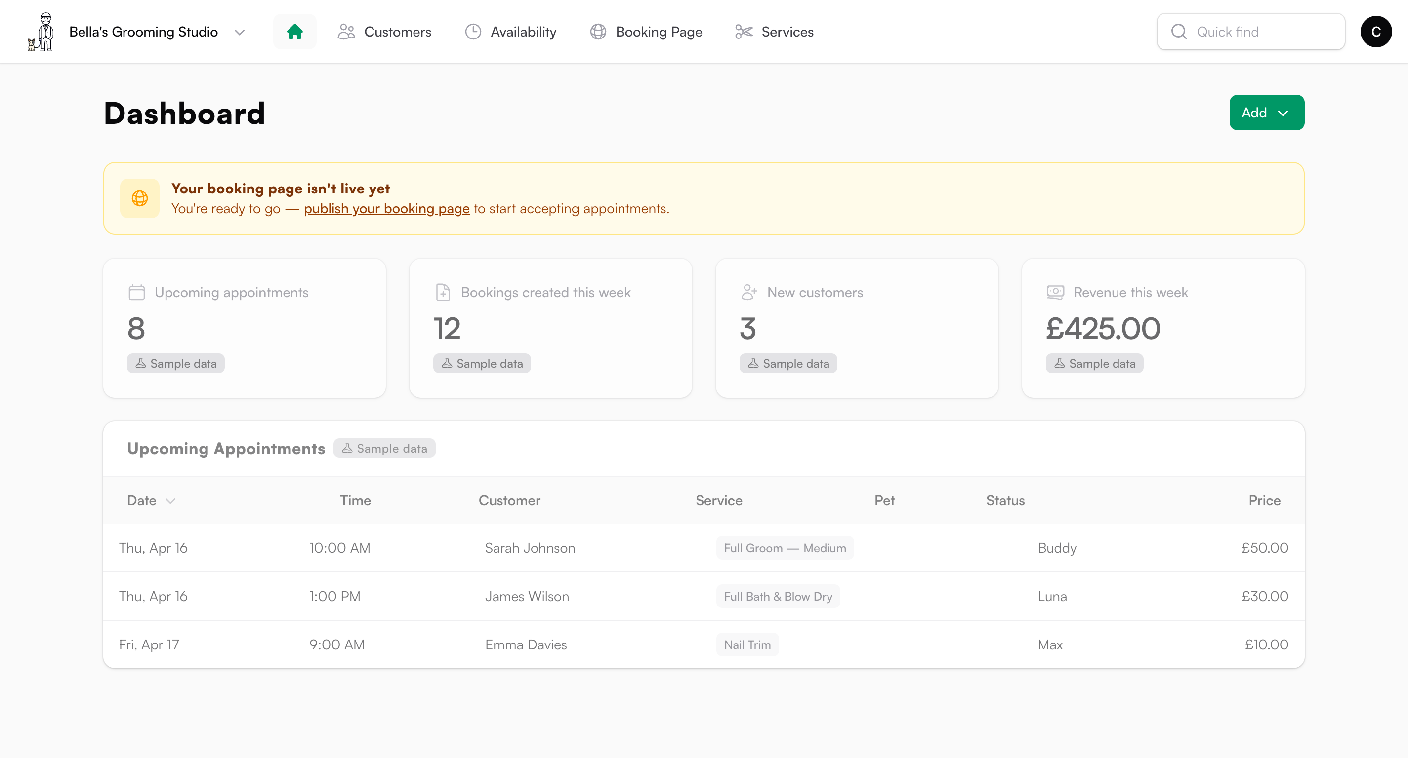 GroomlyHQ admin dashboard